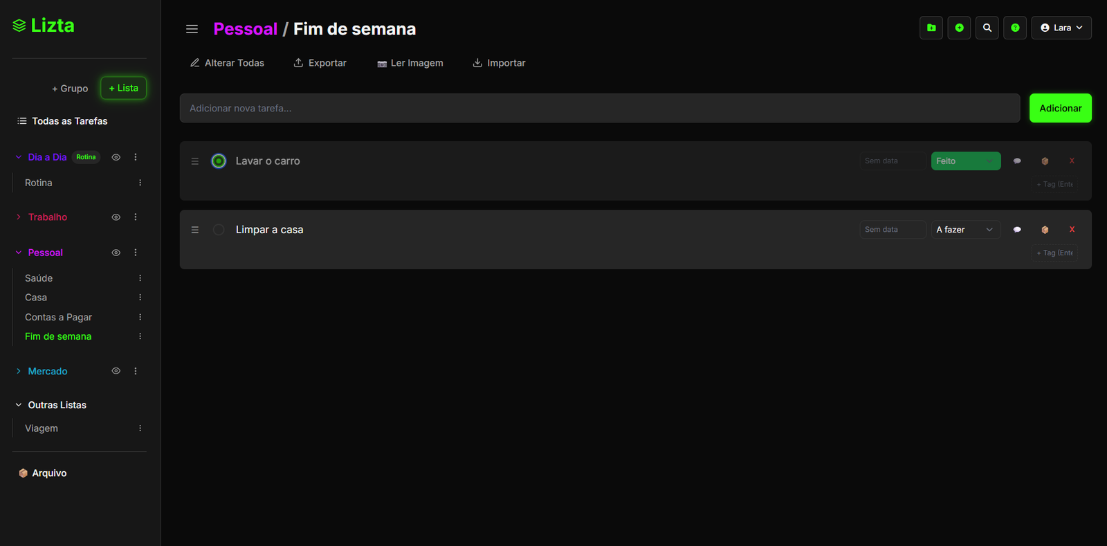 Screenshot do Lizta